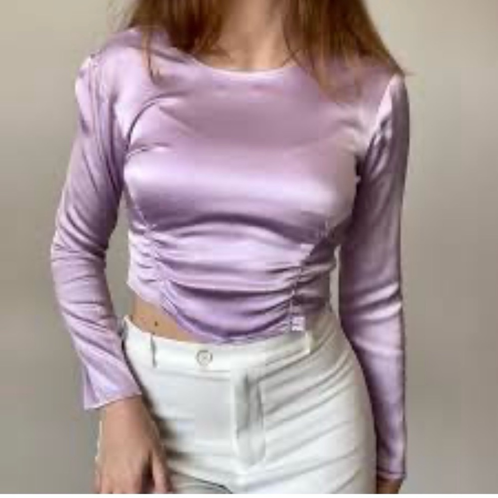 NEW Zara Satin-Effect Lilac Long Sleeve Blouse Size: Large. NWT